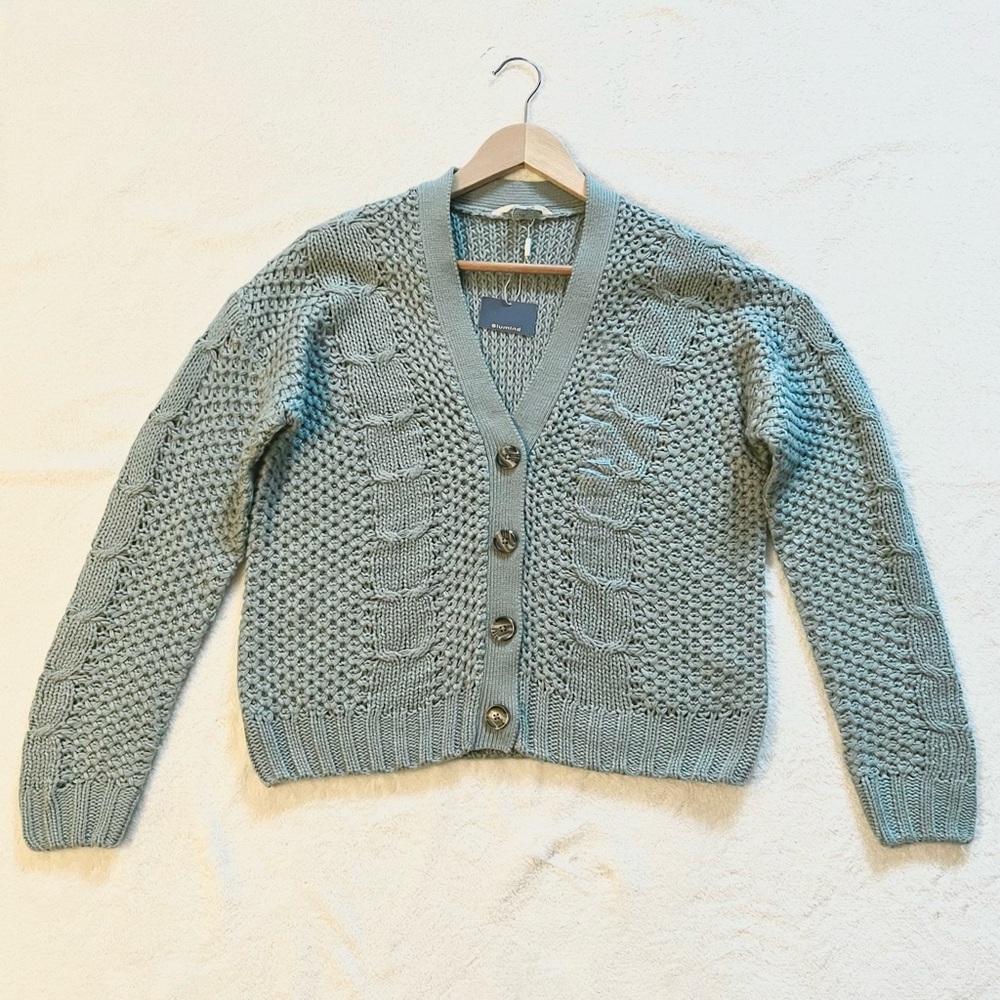 Chunky Knit Button-Front Cardigan Sage Blue NWT Size M – Blumind